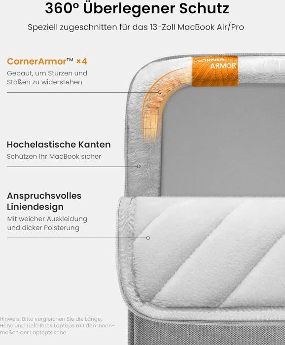 tomtoc Defender-A13, Laptophülle, Notebooks bis 13.3", grau