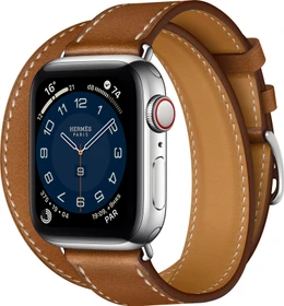 Apple Watch Hermès Series 6 (GPS + Cellular) 40mm Edelstahl silber mit Double Tour Barénia Lederarmband braun