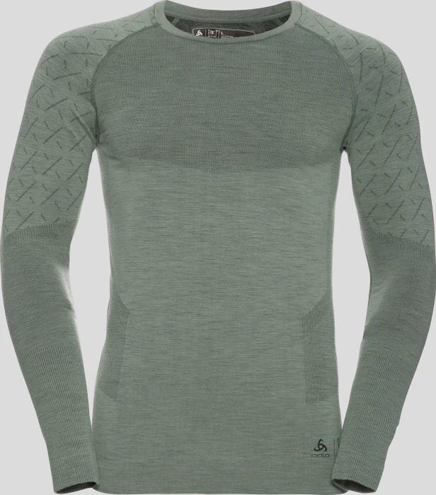 Odlo Slokar Performance Wool Baselayer Funktionsshirt langarm hedge green/black (Herren)