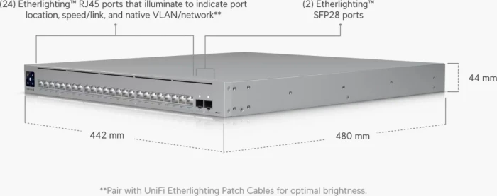 Ubiquiti UniFiSwitch Pro XG 24 PoE Rackmount 10G Managed Switch, 24x RJ-45, 2x SFP28, 720W PoE++