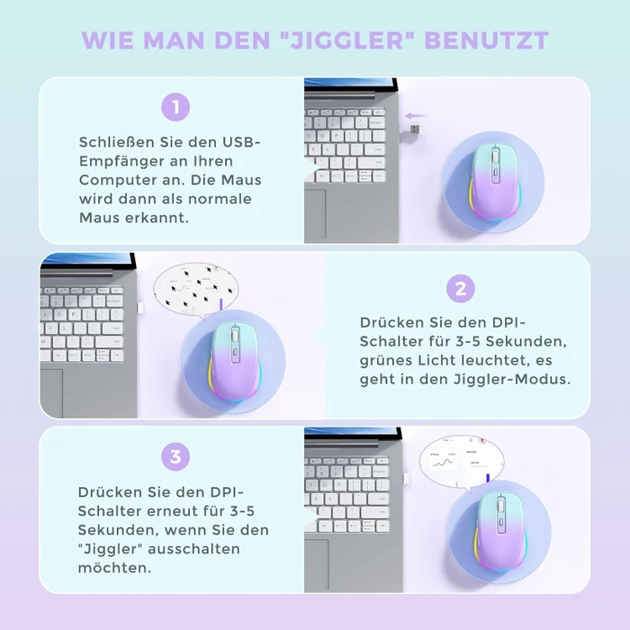 Seenda Rechargeable Wireless RGB Mouse mit Jiggler-Funktion, hellgrün/violett, USB