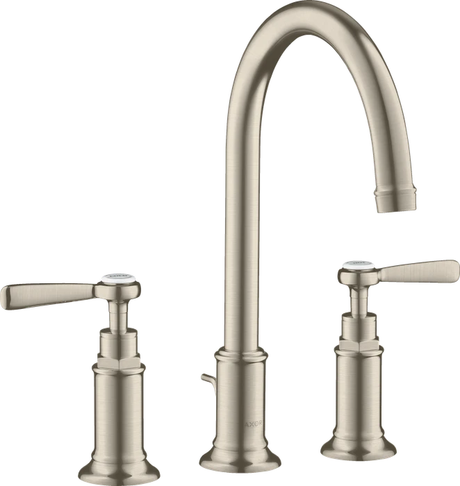 Hansgrohe Axor Montreux 3-Loch Waschtischarmatur 180 mit Hebelgriffen und Zugstangen-Ablaufgarnitur brushed nickel