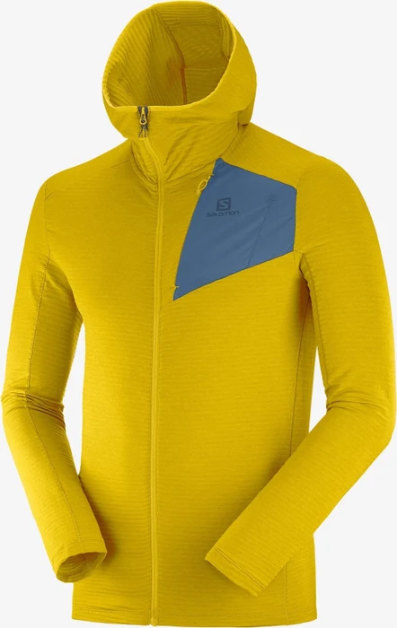 Salomon Essential Lightwarm Hooded Jacke lemon curry/dark denim (Herren)