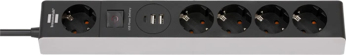 Brennenstuhl Premium-Line Steckdosenleiste mit USB Power Delivery, 1x USB-C/2x USB-A, 5-fach, 1.5m, grau/schwarz