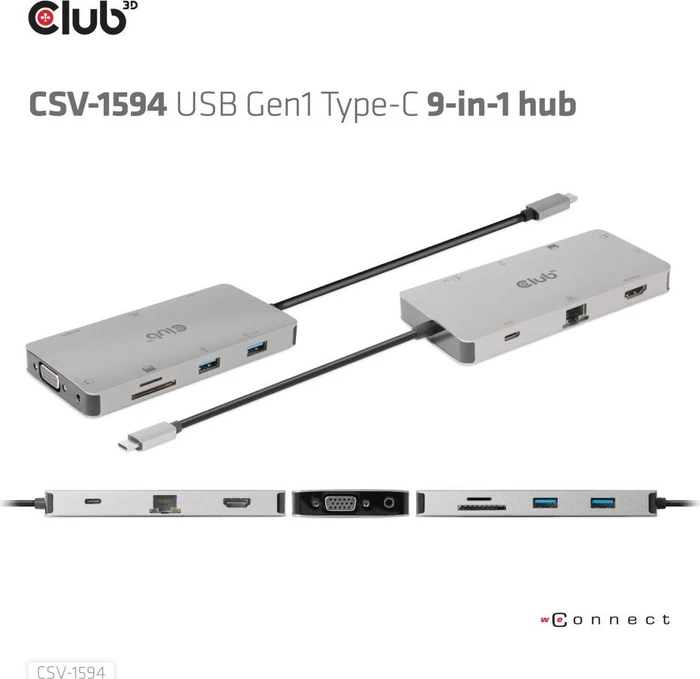 Club 3D 9-in-1 Hub, USB-C 3.0 [Stecker]