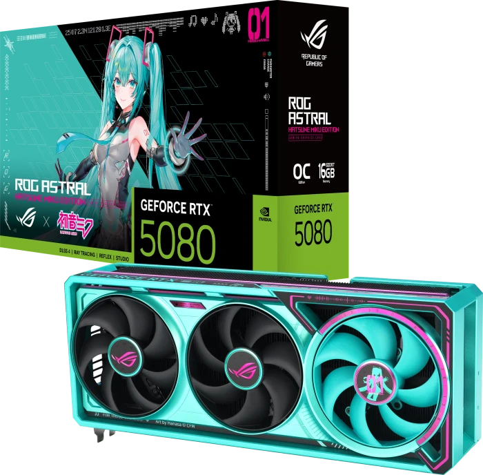 ASUS ROG Astral GeForce RTX 5080 Hatsune Miku Edition, ROG-ASTRAL-RTX5080-O16G-HATSUNE-MIKU-EDITION, 16GB GDDR7, 2x HDMI, 3x DP