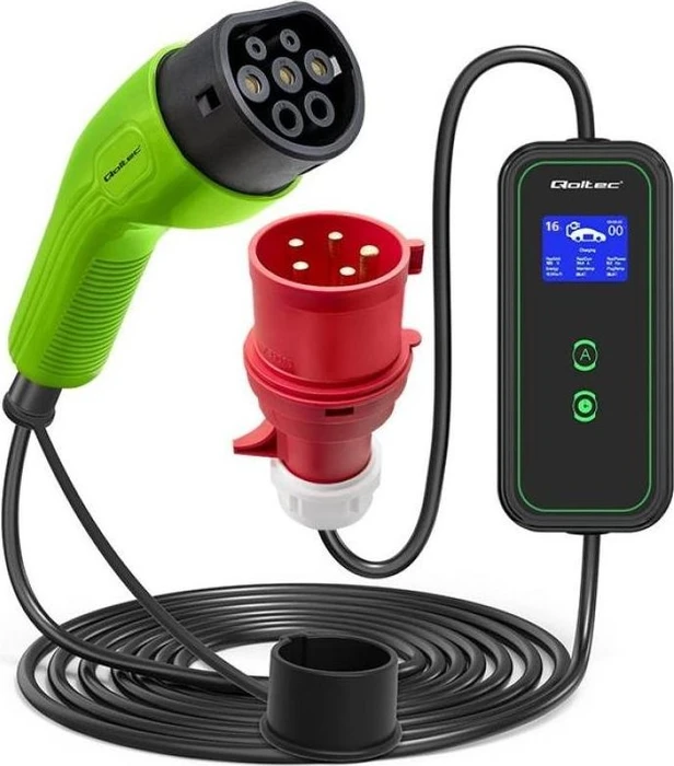 Qoltec Mobiles EV-Ladegeraet mit einstellbarem 2in1-Modus, 11kW, 5m Ladekabel