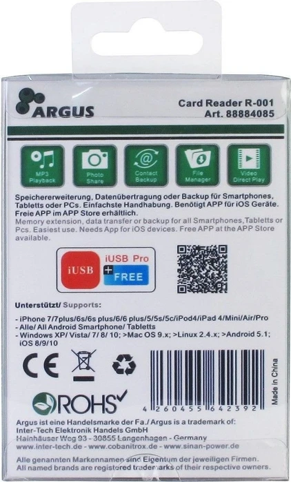 Inter-Tech Argus R-001 Cardreader silber, Lightning/USB-A 2.0 [Stecker]