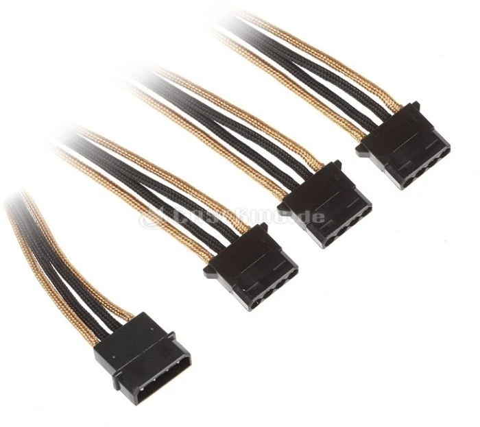 BitFenix Alchemy 4-Pin Molex auf 3x 4-Pin Molex 55cm, sleeved gold/schwarz