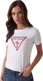 Guess Logo-Dreieck T-Shirt kurzarm weiß (Damen)