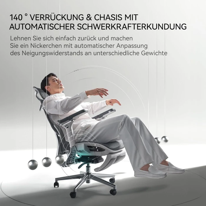 Hbada E3 Pro Ergonomischer Bürostuhl mit Fußstütze, grau/weiß
