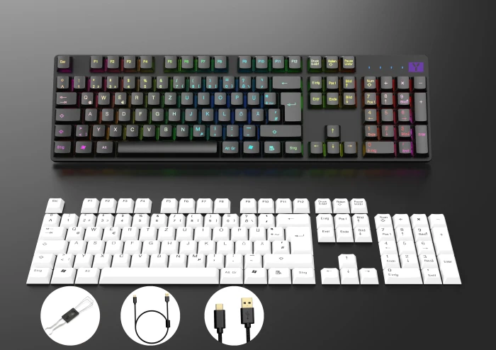 ISY IGK 6000 Gaming Tastatur, schwarz/weiß, LEDs RGB, Outemu Low-Profile Red, USB, DE