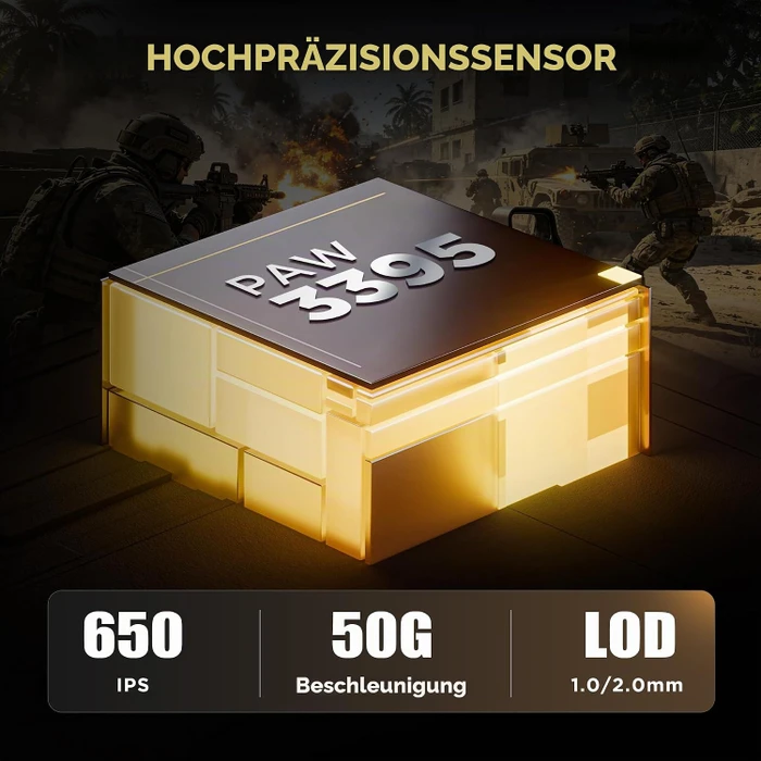 Yunzii M2 Dual 8K Custom Wireless Gaming Maus, schwarz/gold, USB/Bluetooth