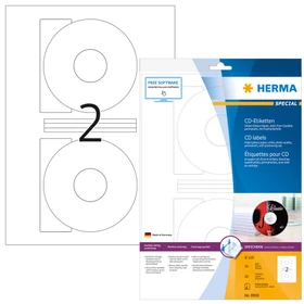 Herma CD-Folienetiketten mit großem Spindelloch, 116mm, transparent, glänzend, 25 Blatt (50 Etiketten)