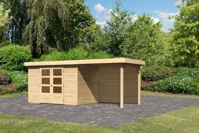 Karibu Askola 4 Gartenhaus inkl. Anbau 2.4m + Rückwand natur