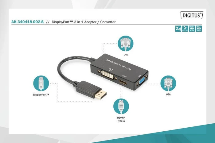 Digitus DisplayPort auf HDMI/DVI/VGA Adapter