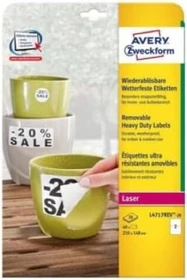 Avery-Zweckform Folienetiketten, 210x148mm, ablösbar, wetterfest, weiß, 20 Blatt (40 Etiketten)
