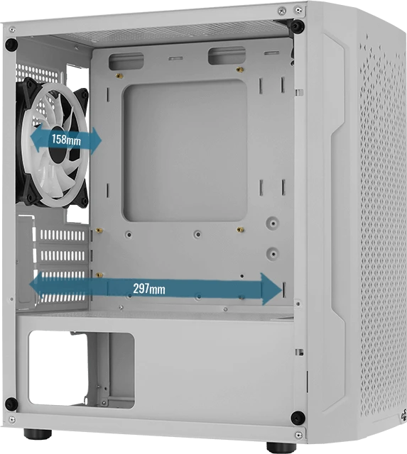 AeroCool Trinity Mini White, weiß, Lüfter LED Fixed RGB, Glasfenster