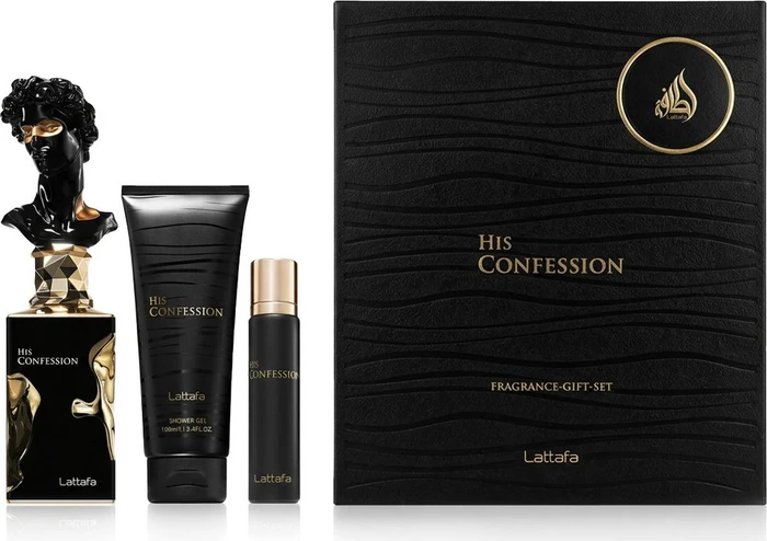 Lattafa His Confession EdP 100ml + EdP 12ml + Shower Gel 100ml Duftset