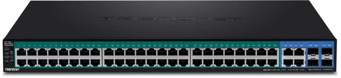 TRENDnet TPE Rackmount Gigabit Smart Switch, 48x RJ-45, 4x RJ-45/SFP, 370W PoE+
