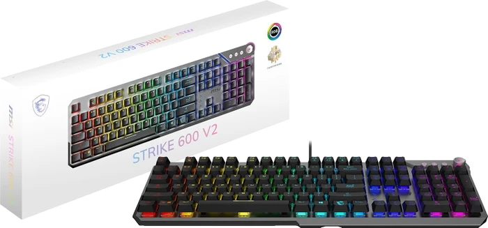 MSI STRIKE 600 V2 Silent Gaming Keyboard, LEDs RGB, Kailh Midnight Pro Silent Tactile, USB, UK