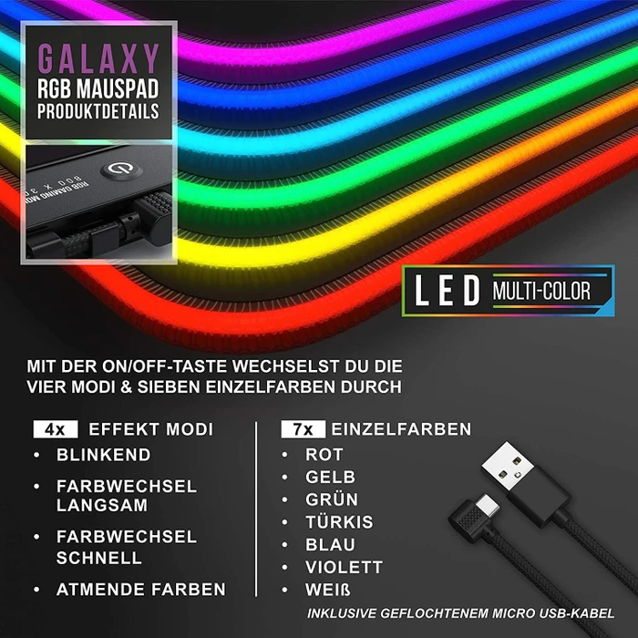 Titanwolf Galaxy RGB XXL Gaming-Mauspad, 800x300mm, schwarz/blau