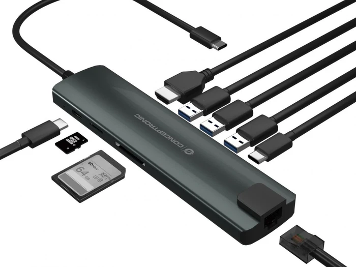 Conceptronic Multifunktionaler 9-in-1 Hub, USB-C 3.0 [Stecker]