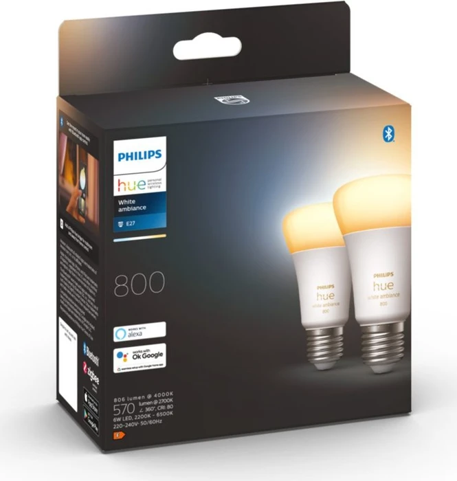 Philips Hue White Ambiance 800 LED-Bulb E27 6W, 2 Stück