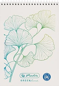 Herlitz GREENline Spiralnotizblock, A7, kariert, Ginkgo, 50 Blatt