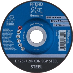Pferd E 125-7 ZIRKON SGP STEEL Schleifscheibe, 125x7.2x22.23mm, 10 Stück