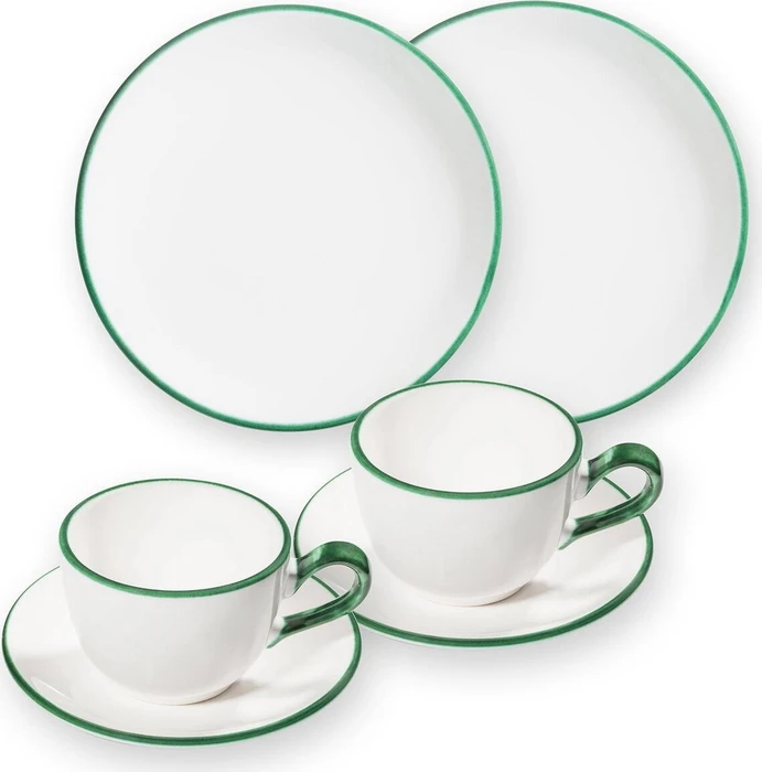 Gmundner Keramik Grüner Rand Frühstück für 2 Cup Frühstücksservice, 4-tlg.
