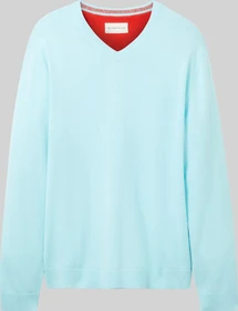 Tom Tailor Strickpullover mit V-Ausschnitt aus Baumwolle Strickpullover blau (Herren)