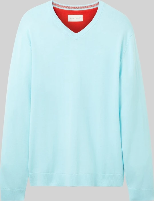 Tom Tailor Strickpullover mit V-Ausschnitt aus Baumwolle Strickpullover blau (Herren)