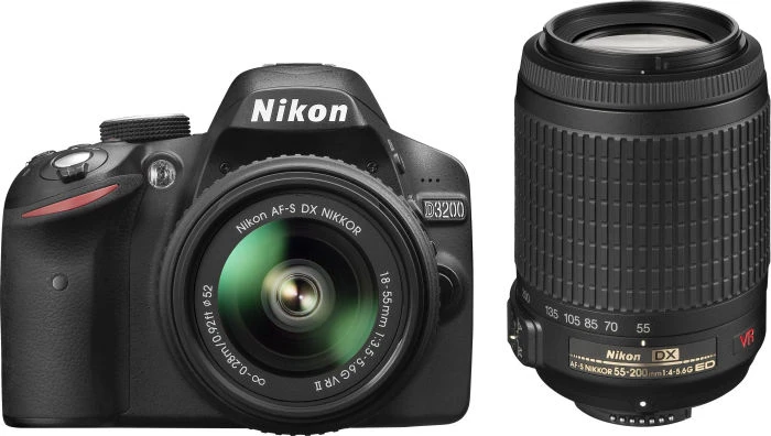 Nikon D3200 schwarz mit Objektiv AF-S DX 18-55mm 3.5-5.6 G II VR und AF-S DX 55-200mm 4.0-5.6 G IF-ED VR