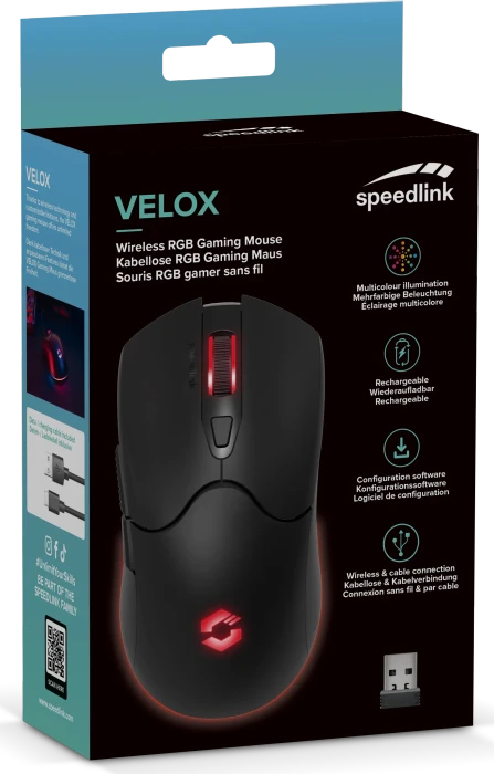 Speedlink Velox Rechargeable Wireless RGB Gaming Mouse schwarz, USB