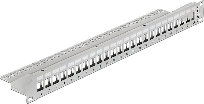 DeLOCK Patchpanel für RJ-45 Keystone Module, 19" , 24-Port, 1HE, 19", 1HE, grau