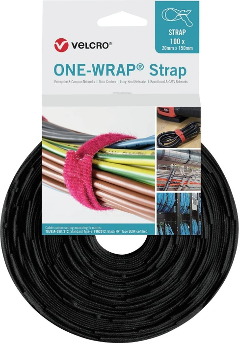 Velcro One-Wrap Strap Klett-Kabelbinder, 20mm, 330mm, schwarz, 100 Stück