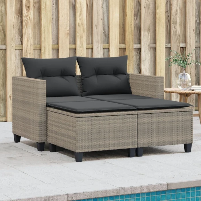 vidaXL Gartensofa mit Hockern 2-Sitzer hellgrau (365796)
