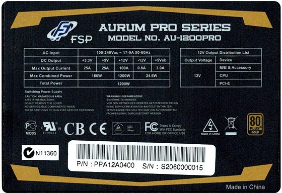 FSP Aurum Pro 1200W, ATX 2.3