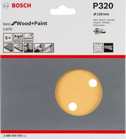 Bosch Professional C470 Best for Wood and Paint Schleifblatt K320, 150mm, 5 Stück