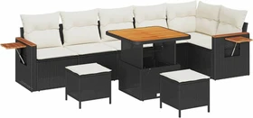 vidaXL Polyrattan Gartensofa Lounge-Set schwarz/creme, 11-tlg.