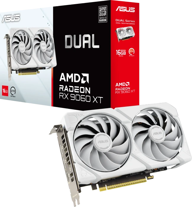 ASUS Dual Radeon RX 9060 XT White Edition, DUAL-RX9060XT-16G-WHITE, 16GB GDDR6, HDMI, 2x DP