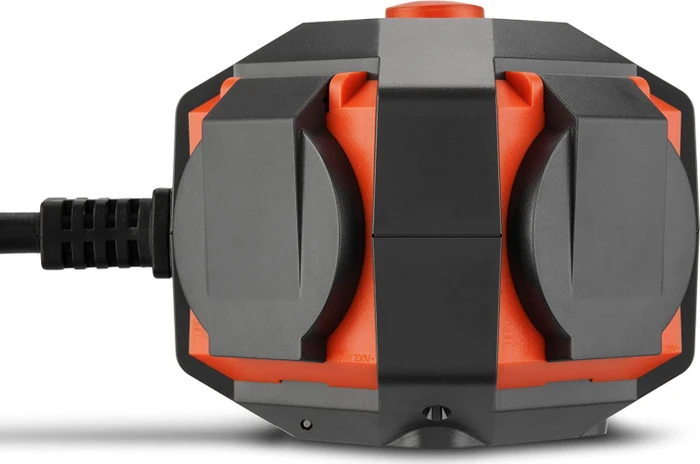 REV Ritter PowerGlobe Steckdosenwürfel mit Schalter, 4-fach, IP44, 1.4m, orange/grau