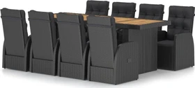 vidaXL Polyrattan Garten-Essgruppe Gartenmöbel-Set schwarz, 9-tlg.
