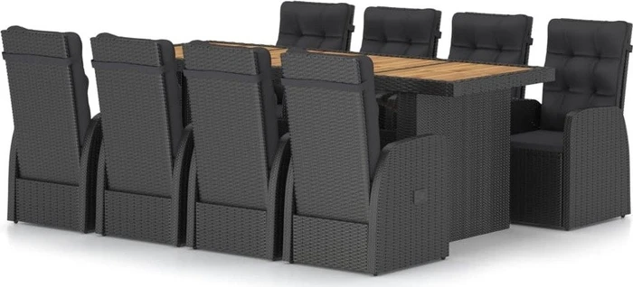 vidaXL Polyrattan Garten-Essgruppe Gartenmöbel-Set schwarz, 9-tlg.