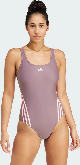 adidas 3-Streifen Badeanzug shadow fig/pink spark (Damen)