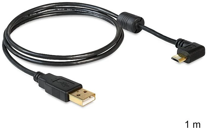 DeLOCK USB-A 2.0 auf USB 2.0 Micro-B Adapterkabel, 1m, gewinkelt 90°