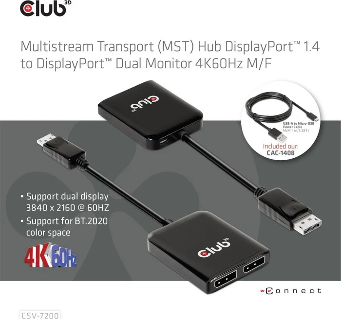 Club 3D MST-Hub DisplayPort 1.4 auf 2x DisplayPort Dual Monitor 4K60Hz