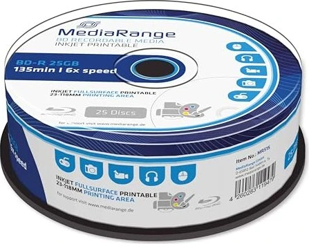 MediaRange BD-R 25GB, 6x, 25er Spindel, printable