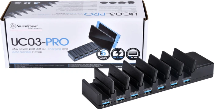 SilverStone UC03-PRO USB-Hub, 7x USB-A 3.0, USB 3.0 Micro-B [Buchse]